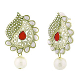 Paisley Filigree Antique Rhodium Pearl Red Earring For Women
