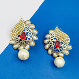 Paisley Filigree Antique Rhodium Pearl Red Earring For Women