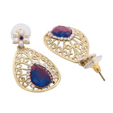 Pear Flower Filigree Antique Rhodium Pearl Blue Earring For Women