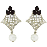 Pear Flower Filigree Antique Rhodium Pearl Black Earring For Women