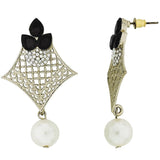 Pear Flower Filigree Antique Rhodium Pearl Black Earring For Women