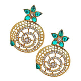 Filigree Flower Gold Plated Green American Diamond Earring For Women