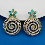 Filigree Flower Gold Plated Green American Diamond Earring For Women