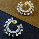 Chaand Crescent American Diamond Baguette 18K Gold Stud Earring