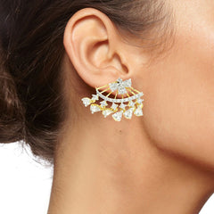 Flower Marquise American Diamond Cz Gold Dangling Earring For Women
