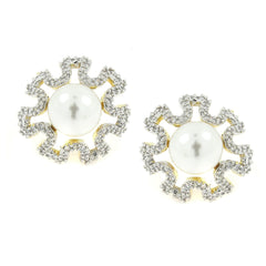 Flower Pearl American Diamond Cz Gold Dangling Earring For Women