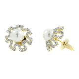 Flower Pearl American Diamond Cz Gold Dangling Earring For Women