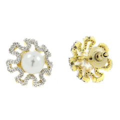 Flower Pearl American Diamond Cz Gold Dangling Earring For Women