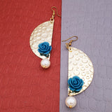 Geometric Flower Blue 18K Gold Plated Dangling Earring For Women