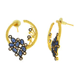 Flower Filigree Victorian Sapphire Blue Gold Crescent Stud Earring