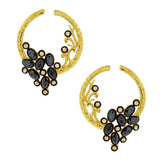 Flower Filigree Victorian Spinel Black Gold Crescent Stud Earring