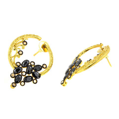 Flower Filigree Victorian Spinel Black Gold Crescent Stud Earring