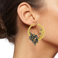 Flower Filigree Victorian Spinel Black Gold Crescent Stud Earring