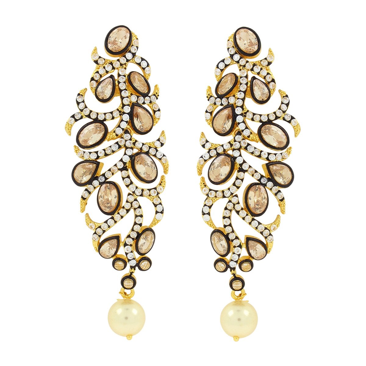 Victorian Lct Kundan Polki American Diamond Gold Dangling Earring