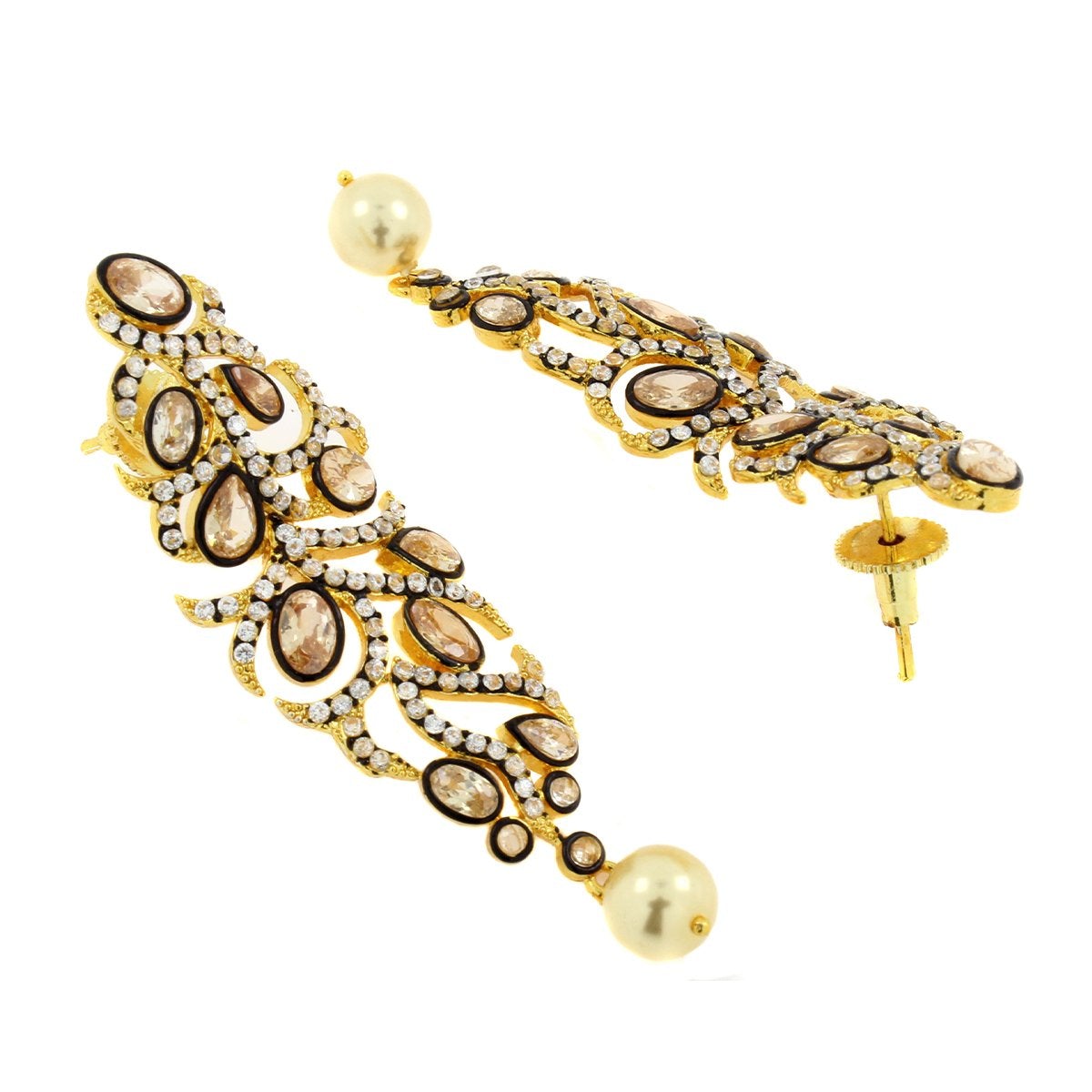 Victorian Lct Kundan Polki American Diamond Gold Dangling Earring