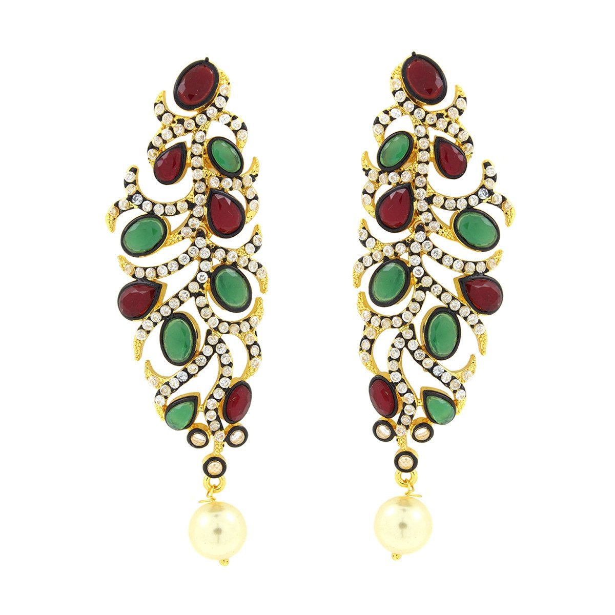 Victorian Ruby Red Emerald Green Gold Plated Dangling Earring Women
