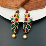 Victorian Ruby Red Emerald Green Gold Plated Dangling Earring Women