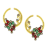 Flower Filigree Victorian Red Green Gold Crescent Stud Earring