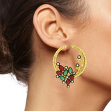 Flower Filigree Victorian Red Green Gold Crescent Stud Earring