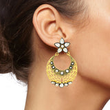 Flower Chaand Bali Kundan Polki American Diamond Cz Gold Earring