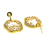 3D Amoeba Antique Gold Plated American Diamond Stud Earring For Women
