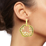 3D Amoeba Antique Gold Plated American Diamond Stud Earring For Women
