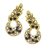 Flower Kundan Spinel Black Gold Plated Chaand Bali Ear Cuff Earring