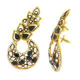 Flower Kundan Spinel Black Gold Plated Chaand Bali Ear Cuff Earring