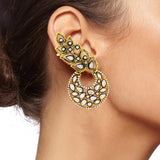 Flower Kundan Polki Gold Plated Chaand Bali Ear Cuff Earring