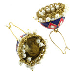 Pink Blue White Gold Meenakari Pearl Enamel Jhumki Earring For Women