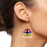 Pink Blue White Gold Meenakari Pearl Enamel Jhumki Earring For Women