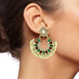 American Diamond Pearl Red Emerald Green Gold Chaand Baali Earring