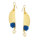 Geometric Flower Blue 18K Gold Plated Dangling Earring For Women