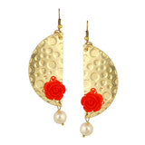 Geometric Flower Red 18K Gold Plated Dangling Earring For Women