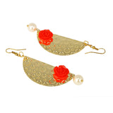Geometric Flower Red 18K Gold Plated Dangling Earring For Women