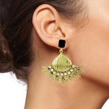 Designer American Diamond Spinal Black Antique Gold Dangling Earring