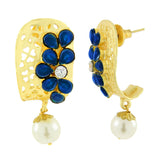 Victorian Matte Gold American Diamond Cz Sapphire Blue Stud Earring
