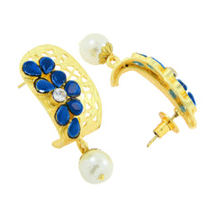 Victorian Matte Gold American Diamond Cz Sapphire Blue Stud Earring