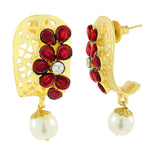 Victorian Matte Gold American Diamond Cz Ruby Red Stud Earring