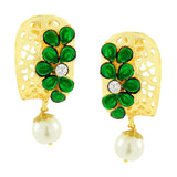 Victorian Matte Gold American Diamond Cz Emerald Green Stud Earring