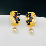 Victorian Matte Gold American Diamond Cz Spinel Black Stud Earring