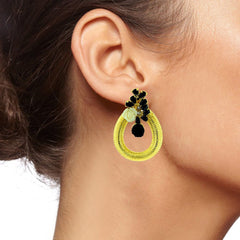 Designer Flower Gold American Diamond Black Off White Earring Women
