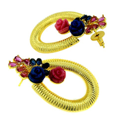 Designer Flower Gold American Diamond Blue Pink Earring For Women