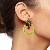 Designer Flower Gold American Diamond Blue Pink Earring For Women