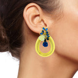 Designer Flower Gold American Diamond Sapphire Blue Earring For Women