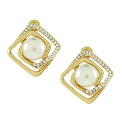 Daily Work Wear Pearl American Diamond Gold Stud Earring For Women