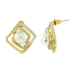 Daily Work Wear Pearl American Diamond Gold Stud Earring For Women