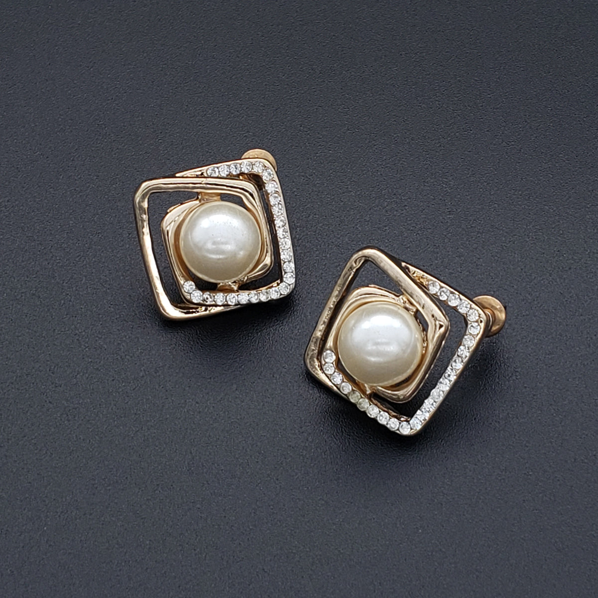 Daily Work Wear Pearl American Diamond Gold Stud Earring For Women