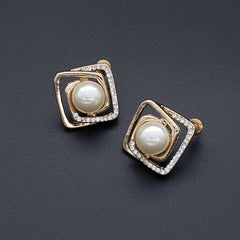 Daily Work Wear Pearl American Diamond Gold Stud Earring For Women