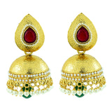 Traditional Matte Gold Plated Red Green Pearl Jhumki Earring For Women
